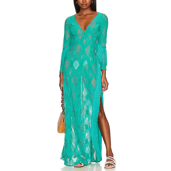 For Love & Lemons 'Victoria' Green Cupro Maxi Dress Size XS - Picture 1 of 4